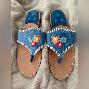Jack Rogers Blue Embroidered Floral Thong Sandals